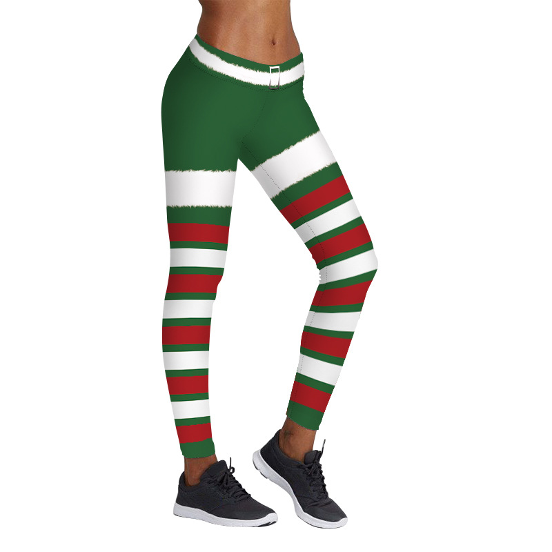 SZ60082 Womens Stripe Tights Workout Stretchy Pants Chritsmas Printed Leggings